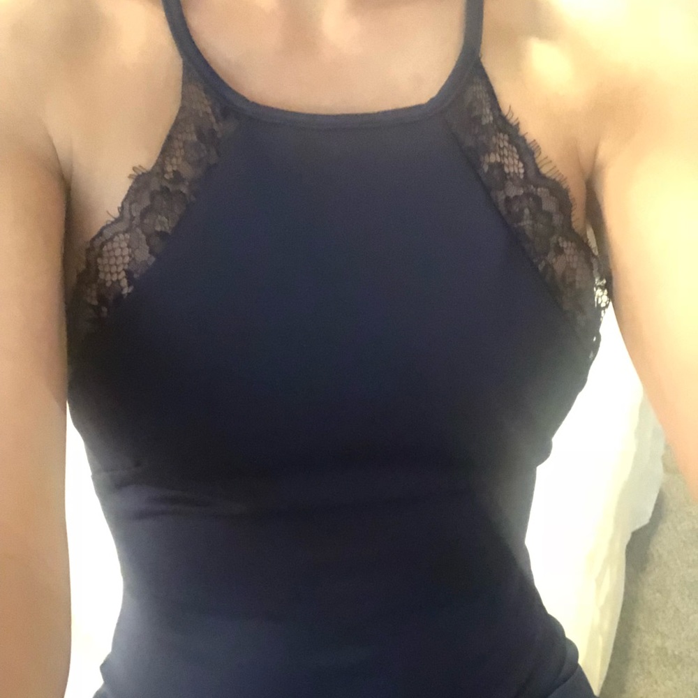 Blue lace trimmed dress